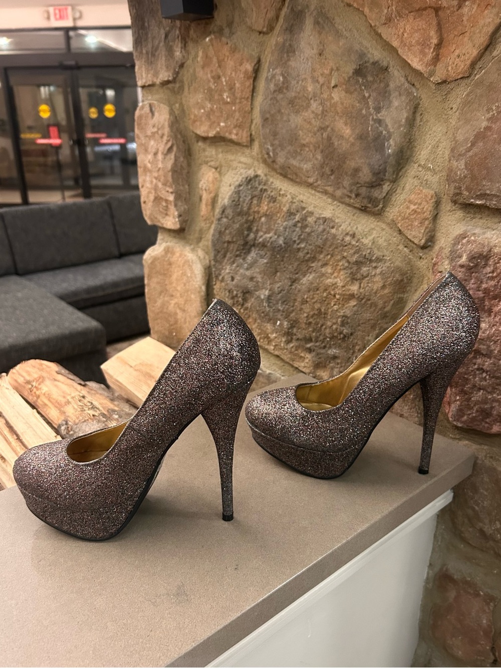 Steve Madden Glitter Platform Stiletto Pumps in Sparkling Rose 8